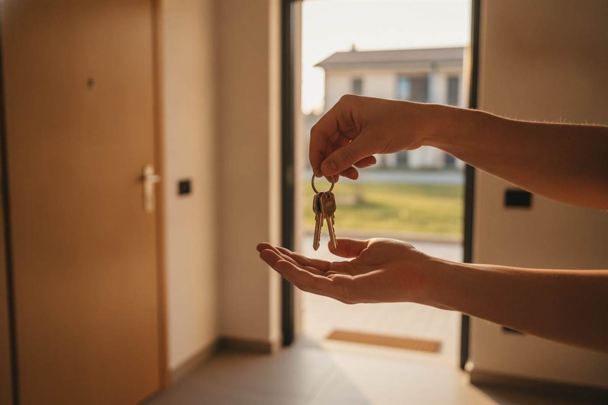 Consegna delle chiavi di un appartamento nuovo, inquadratura sulle mani